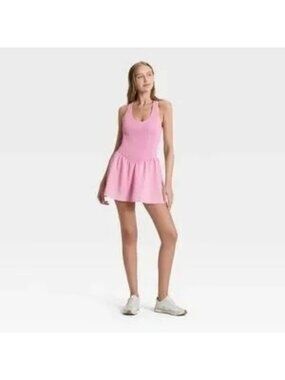 JoyLab Pink Smocked Skater Dress With Built-In Shorts XS Activewear